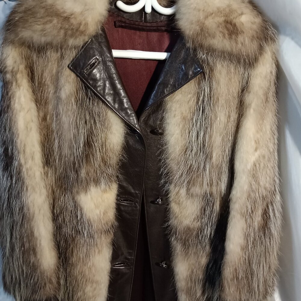 Luxurious Brown Fur and Leather Women's Coat